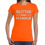 Glitter and Glamour zilver glitter tekst t-shirt oranje dames -  zilver glitter and Glamour shirt