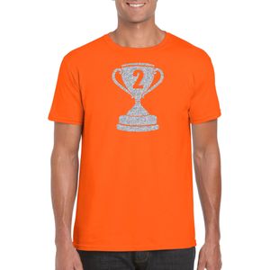 Zilveren kampioens beker / nummer 2 t-shirt / kleding - oranje - voor heren - NR.2 - kampioens shirts / winnaars / outfit