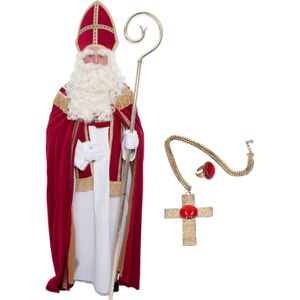 Sinterklaas kostuum - inclusief ring en kruis ketting met rode steen