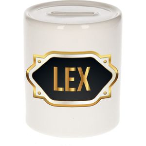 Lex naam cadeau spaarpot met gouden embleem - kado verjaardag/ vaderdag/ pensioen/ geslaagd/ bedankt