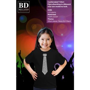 Bellatio Decorations Verkleed t-shirt voor kinderen - glitter stropdas - zwart - meisje - carnaval