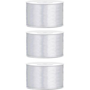3x Hobby/decoratie zilver satijnen sierlinten 3,8 cm/38 mm x 25 meter - Cadeaulint satijnlint/ribbon - Zilveren linten - Hobbymateriaal benodigdheden - Verpakkingsmaterialen