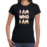 Gay pride I am who i am t-shirt zwart - 3D regenboog shirt voor dames - LGBT kleding