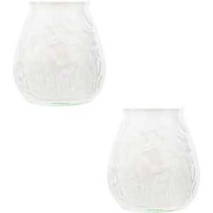 2x Witte lowboy tafelkaarsen 10 cm 40 branduren - Kaars in glazen houder - Horeca/tafel/bistro kaarsen - Tafeldecoratie - Tuinkaarsen