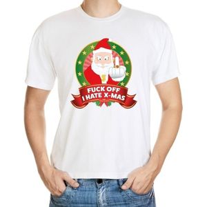 Foute kerst shirt wit - Gangster Kerstman - Fuck off I hate x-mas - voor heren
