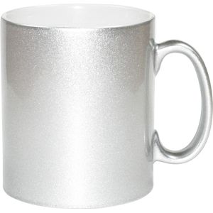 4x zilveren koffie/ thee mokken 330 ml - geschikt voor sublimatie drukken - Zilveren onbedrukte cadeau koffiemok/ theemok