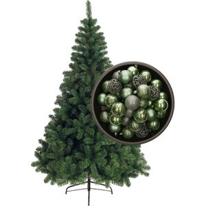 Bellatio Decorations kerstboom H120 cm - met kerstballen salie groen