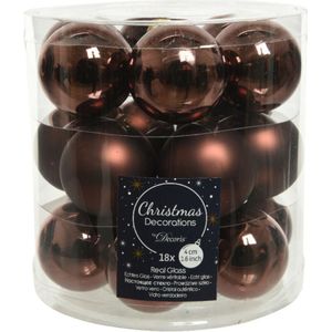 18x stuks kleine kerstballen donkerbruin van glas 4 cm - mat/glans - Kerstboomversiering