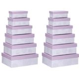 Set van 12x stuks pastel paarse cadeaudoosjes 16,5-28,5 cm rechthoekig - kadodoosjes / cadeauverpakkingen