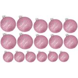 Kerstversiering set glitter kerstballen in het roze 6 - 8 - 10 cm pakket - 50x stuks