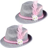 Verkleed hoedje voor Oktoberfest/duits/tiroler - 2x - grijs/roze - volwassenen - Carnaval