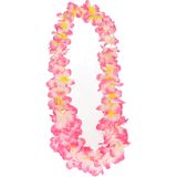 Atosa Hawaii krans/slinger - Tropische kleuren mix roze/wit - Bloemen hals slingers - verkleed party accessoires