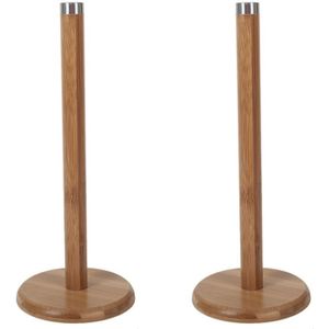 Gerim - Keukenrollen papier houder - 2x stuks - bamboe hout - 32 cm