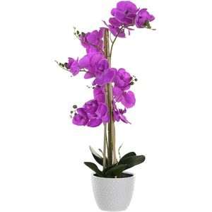 Items Orchidee bloemen kunstplant in witte bloempot - roze bloemen - H77 cm