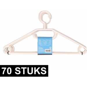 70x Plastic kledinghangers wit - Kleerhangers - Kunststof garderobe hangers voor kledingrek/kledingkast 70 stuks