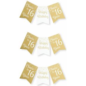 Paperdreams Verjaardag Vlaggenlijn 16 jaar - 3x - Gerecycled karton - wit/goud - 600 cm