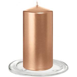 Trend Candles - Stompkaarsen met Glazen Onderzetters set van 2x Stuks Rose Goud 6 X 12 cm