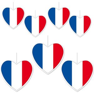 7-delige hou van Frankrijk versiering set hartjes van 14 cm en 28 cm - Landen vlaggen feestartikelen