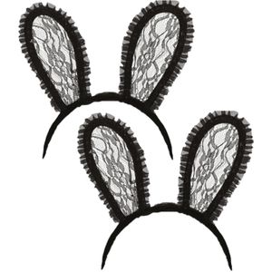 Fiestas Verkleed diadeem sexy paashaas/bunny oren - 2x - zwart kant - dames - Carnaval