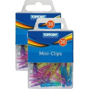 60x stuks gekleurde plastic mini knijpertjes - kleine/ mini knijpers