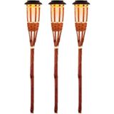 3x Oranje buiten/tuin Led fakkel Bodi solar verlichting bamboe 54 cm vlam - Tuinfakkel - Tuinlampen - Lampen op zonne-energie