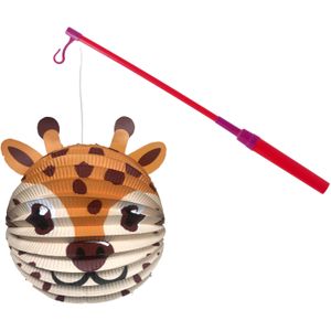 Bol lampion giraf - bruin - H20 cm - papier - met lampionstokje - 40 cm