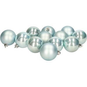 Kerstballen - 12 stuks - kunststof - baby blauw - 6 cm