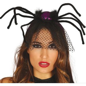 Halloween diadeem - spin en sluier - one size - paars - meisjes/dames