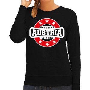 Have fear Austria is here sweater met sterren embleem in de kleuren van de Oostenrijkse vlag - zwart - dames - Oostenrijk supporter / Oostenrijks elftal fan trui / EK / WK / kleding