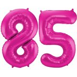 Cijfer ballonnen - Verjaardag versiering 85 jaar - 85 cm - roze