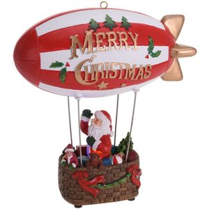 Christmas Decoration Kerstdorp zeppelin met draaiende kerstman en licht-26cm