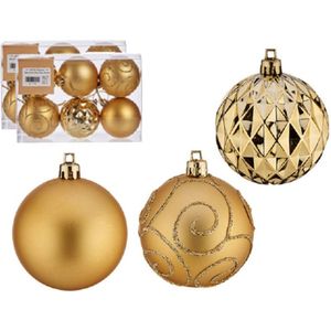 Krist+ gedecoreerde kerstballen - 12x stuks - goud - kunststof - 6 cm
