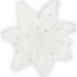 8x stuks decoratie bloemen kerststerren wit glitter op clip 15 cm - Decoratiebloemen/kerstboomversiering/kerstversiering