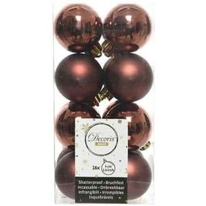 16x Mahonie bruine kunststof kerstballen 4 cm - Mat/glans - Onbreekbare plastic kerstballen - Kerstboomversiering roodbruin