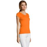 Set van 2x stuks dames t-shirt  V-hals oranje 100% katoen slimfit - Dameskleding shirts, maat: 44 (2XL)