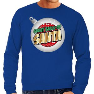 Foute Kersttrui / sweater - Great balls of Santa blauw voor heren - kerstkleding / kerst outfit