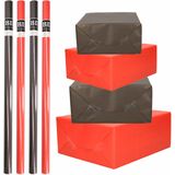 8x Rollen kraft inpakpapier pakket zwart/rood Halloween/Kerst  20 x 70 cm/cadeaupapier/verzendpapier/kaftpapier
