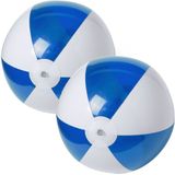 2x stuks opblaasbare strandballen plastic blauw/wit 28 cm - Strand buiten zwembad speelgoed