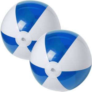 2x stuks opblaasbare strandballen plastic blauw/wit 28 cm - Strand buiten zwembad speelgoed