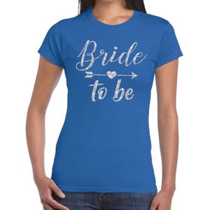 Bride to be Cupido zilver glitter tekst t-shirt blauw dames - dames shirt Bride to be- Vrijgezellenfeest kleding