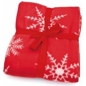 Fleece Deken/Plaid Rode Sneeuwvlokken Print 120 X 150 cm - Banddeken/Woondeken In Kerst Thema