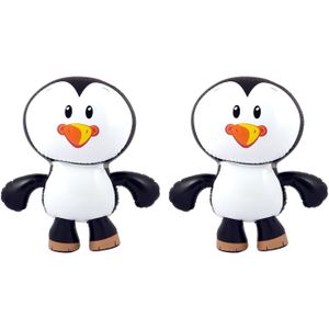 Opblaasbare dieren - 2x - Pinguin - wit/zwart - 56 cm - pvc kunststof - decoratie zuidpool/kerst