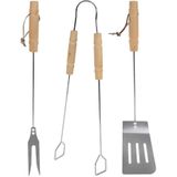 BBQ gereedschap - houten handvat - 3-delig - tang - vork - spatel - barbecue