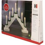 Set van 2x stuks kaarsenbruggen wit met LED verlichting warm wit 7 lampjes 42 cm - Vensterbank kerstdecoratie/kerstversiering