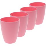 Set van 1x waterkan met deksel 1L met drinkbekers 2x roze en 2x geel