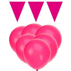 Knal roze versiering 15 ballonnen en 2 vlaggenlijnen