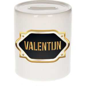 Valentijn naam cadeau spaarpot met gouden embleem - kado verjaardag/ vaderdag/ pensioen/ geslaagd/ bedankt