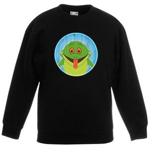 Kinder sweater zwart met vrolijke kikker print - kikkers trui - kinderkleding / kleding
