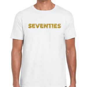 Seventies goud glitter tekst t-shirt wit heren - Jaren 70 kleding