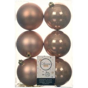 24x stuks kunststof kerstballen toffee bruin 8 cm - Mat/glans - Onbreekbare plastic kerstballen